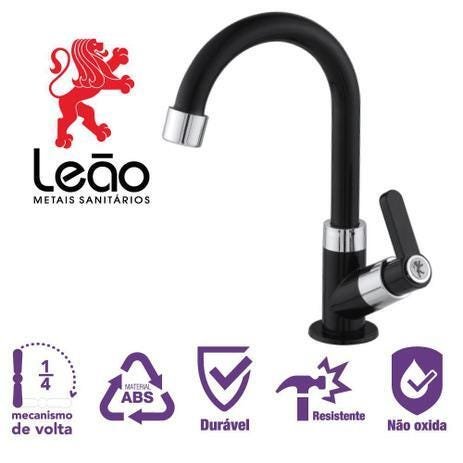 Torneira Banheiro Lavabo Leão ABS Preto/Cromado Leão Metais - 2