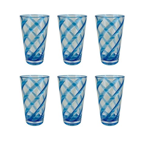 Conjunto 6 Copos em Acrílico com Detalhes Espirais Azul 600ml Rjw0031 Btc