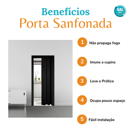 Porta de Correr Sanfonada de Pvc 60cm para Banheiro Preta Cor Preto - 5