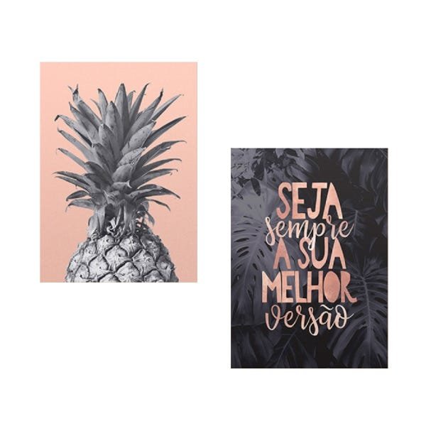 Composição dois quadros com estampa de abacaxi e frase seja sua melhor versão - 2