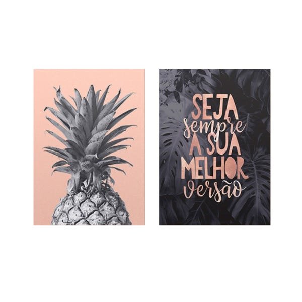 Composição dois quadros com estampa de abacaxi e frase seja sua melhor versão - 1