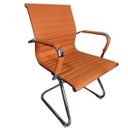 Ver imagem 2 de Cadeira Escritório Esteirinha Fixa Executiva em Couro Sintético com Estrutura Cromada Premium Carame