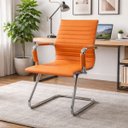 Ver imagem 5 de Cadeira Escritório Esteirinha Fixa Executiva em Couro Sintético com Estrutura Cromada Premium Carame