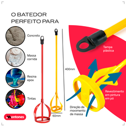 Misturador Batedor de Argamassa Cimento Tinta Gesso para Furadeira - 5