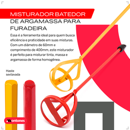 Misturador Batedor de Argamassa Cimento Tinta Gesso para Furadeira - 2