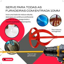 Misturador Batedor de Argamassa Cimento Tinta Gesso para Furadeira - 4