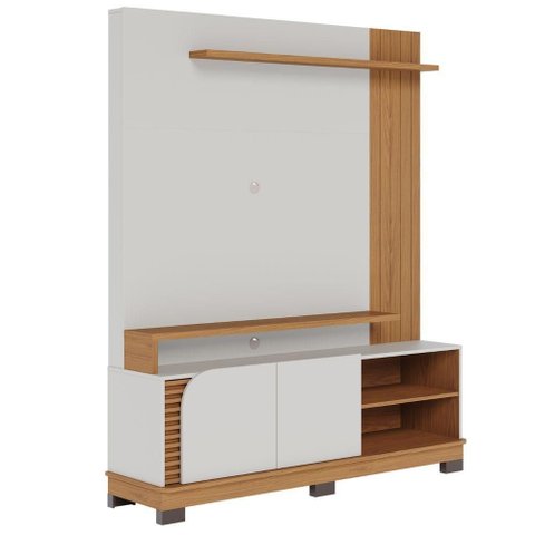 Home Suspenso para TV Safira 65 Polegadas MDF-MDP 2 Portas Off White Matte Freijo Colibri Móveis