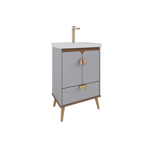 Gabinete Banheiro Trancoso c/Cuba 60cm Platina/Freijo MGM