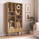 Ver imagem 1 de Estante para Livros Orgânica Curva 1 Gaveta 180cm 100% MDF BP com Pés em Madeira Maciça Aura Marrom/Hanover
