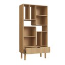 Ver imagem 6 de Estante para Livros Orgânica Curva 1 Gaveta 180cm 100% MDF BP com Pés em Madeira Maciça Aura Marrom/Hanover