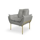 Ver imagem 3 de Poltrona Decorativa Opala Amamentação para Sala Base de Ferro Dourada Suede Me-ecommerce:cinza