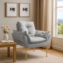 Ver imagem 1 de Poltrona Decorativa Opala Amamentação para Sala Base de Ferro Dourada Suede Me-ecommerce:cinza