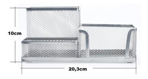 6 Porta Caneta Lápis Organizador Cinza Tela Mesa Escritório - 10