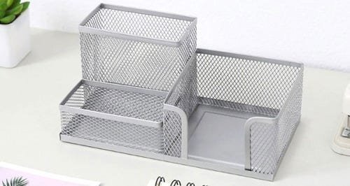 6 Porta Caneta Lápis Organizador Cinza Tela Mesa Escritório - 6