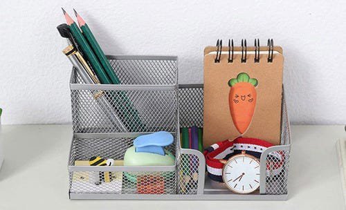 6 Porta Caneta Lápis Organizador Cinza Tela Mesa Escritório - 7
