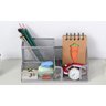 6 Porta Caneta Lápis Organizador Cinza Tela Mesa Escritório - 7