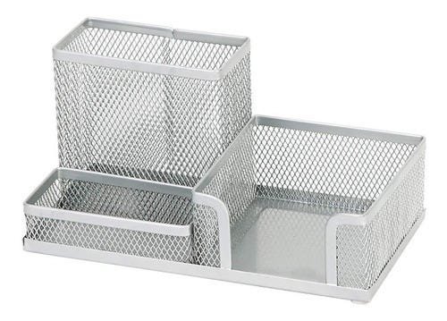 6 Porta Caneta Lápis Organizador Cinza Tela Mesa Escritório - 1