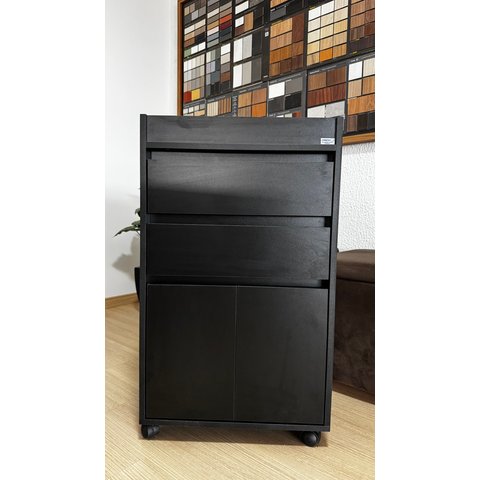 Carrinho Auxiliar N1 com 2 Gaveta e 2 Portas e Rodizio em Mdf 15mm Preto Tx. A800 X L500 X P300
