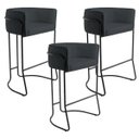Ver imagem 1 de Kit 03 Banquetas Decorativas Fixa Base de Aço Preto Betina D02 Linho Chumbo C-465 - Lyam Decor