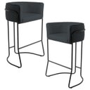 Ver imagem 1 de Kit 02 Banquetas Decorativas Fixa Base de Aço Preto Betina D02 Linho Chumbo C-465 - Lyam Decor