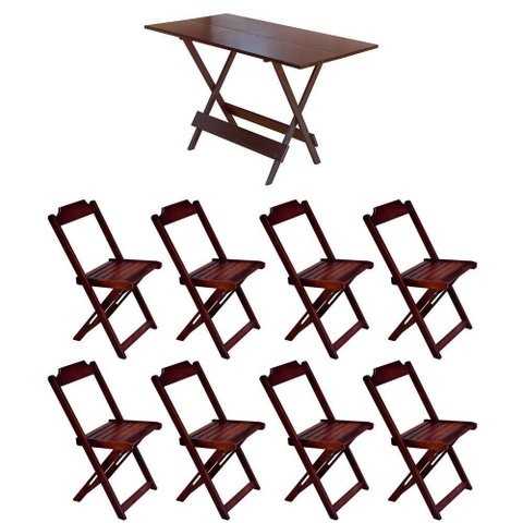 Jogo De Mesa Dobrável 1,20X70 Em Madeira Maciça Com 8 Cadeiras - Imbuia - Marrom
