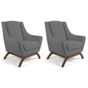 Ver imagem 1 de Kit 2 Poltronas Decorativa Fixa Base de Madeira Juliet D02 Linho Cinza C-416 - Lyam Decor