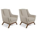 Ver imagem 1 de Kit 2 Poltronas Decorativa Fixa Base de Madeira Juliet D02 Linho Bege C-129 - Lyam Decor
