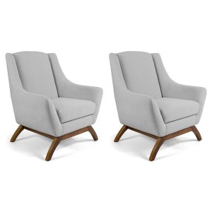 Kit 2 Poltronas Decorativa Fixa Base de Madeira Juliet D02 Linho Cru C-316- Lyam Decor