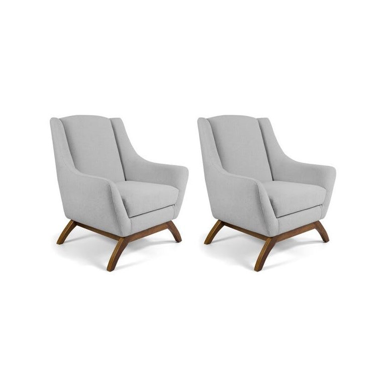 Kit 2 Poltronas Decorativa Fixa Base de Madeira Juliet D02 Linho Cru C-316- Lyam Decor