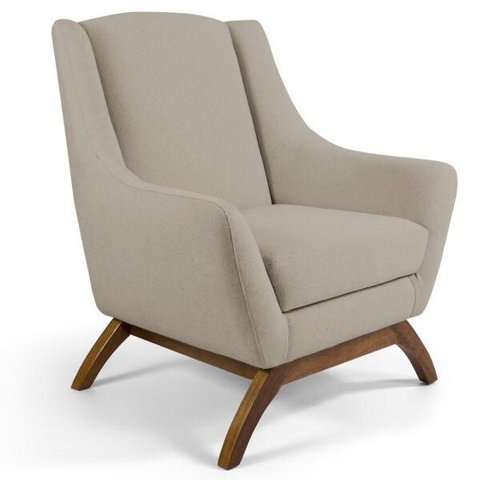 Poltrona Decorativa Fixa Base de Madeira Juliet D02 Linho Bege C-129 - Lyam Decor