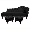 Ver imagem 1 de Divã Recamier Namoradeira Larissa 185cm com Capitonê - Esquerda + 02 Puffs Retrô Suede