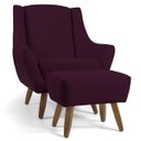 Ver imagem 5 de Poltrona Decorativa Fixa com Puff Pés de Madeira Juliet D02 Veludo Roxo Grape B-292 - Lyam Decor