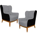 Ver imagem 1 de Kit 2 Poltronas Decorativa Base de Madeira Milena D02 Linho Cinza C-416 Corano Preto - Lyam Decor