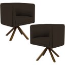 Ver imagem 1 de Kit 2 Poltronas Decorativa Base Giratória de Madeira Betina D02 Corano Marrom C-34 - Lyam Decor