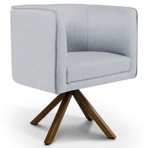 Poltrona Decorativa Base Giratória de Madeira Betina D02 Linho Cinza C-315 - Lyam Decor