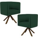 Ver imagem 1 de Kit 2 Poltronas Decorativa Base Giratória Madeira Betina D02 Linho Verde Musgo C-117 - Lyam Decor