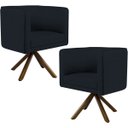 Ver imagem 1 de Kit 2 Poltronas Decorativa Base Giratória de Madeira Betina D02 Veludo Preto B-300 - Lyam Decor