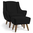 Ver imagem 1 de Poltrona Decorativa Fixa com Puff Pés de Madeira Juliet D02 Veludo Preto B-300 - Lyam Decor