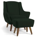 Ver imagem 1 de Poltrona Decorativa Fixa com Puff Pés de Madeira Juliet D02 Veludo Verde B-303 - Lyam Decor