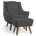 Ver imagem 1 de Poltrona Decorativa Fixa com Puff Pés de Madeira Juliet D02 Veludo Cinza B-317 - Lyam Decor