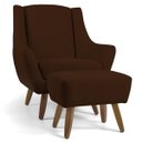 Ver imagem 1 de Poltrona Decorativa Fixa com Puff Pés de Madeira Juliet D02 Veludo Marrom C-276 - Lyam Decor
