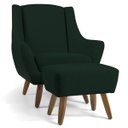 Ver imagem 1 de Poltrona Decorativa Fixa com Puff Pés de Madeira Juliet D02 Linho Verde C-117 - Lyam Decor