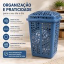 Ver imagem 4 de Cesto de Roupa Suja com Tampa Telado Organizador Plastico Lavanderia Quarto Banheiro Azul 80L