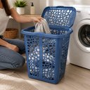 Ver imagem 2 de Cesto de Roupa Suja com Tampa Telado Organizador Plastico Lavanderia Quarto Banheiro Azul 80L