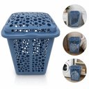 Ver imagem 1 de Cesto de Roupa Suja com Tampa Telado Organizador Plastico Lavanderia Quarto Banheiro Azul 80L