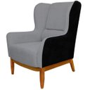 Ver imagem 4 de Kit Poltrona Decorativa Milena com Puff Viseo D02 Linho Cinza C-416 Corano Preto - Lyam Decor