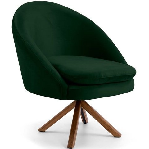 Poltrona Decorativa Base Giratória de Madeira Rafa D02 Veludo Verde C-303 - Lyam Decor