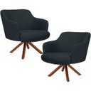 Ver imagem 1 de Kit 2 Poltronas Decorativa Base Giratória de Madeira Jade D02 Linho Chumbo C-465 - Lyam Decor