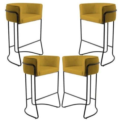 Kit 04 Banquetas Decorativas Fixa Base de Aço Preto Betina D02 Veludo Mostarda C-279 - Lyam Decor