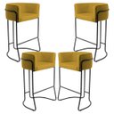Ver imagem 1 de Kit 04 Banquetas Decorativas Fixa Base de Aço Preto Betina D02 Veludo Mostarda C-279 - Lyam Decor